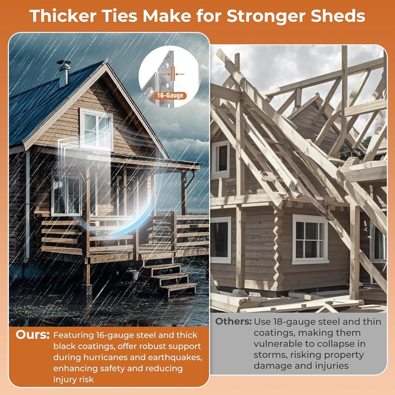 Garaook 40 Pack 16-Gauge Hurricane Ties for Rafter, Heavy Duty Hurricane Straps, Robust Hot Dip Galvanized Rafter Ties Brackets, Joist Hangers for 2X Deck Joists - Image 3